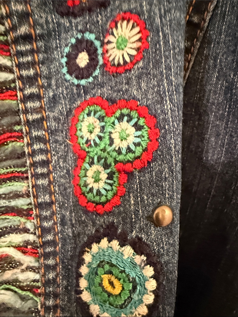 Ruby Rd. Blue Denim Jacket with Multicolor Embroidered Trim - Picture 3 of 7